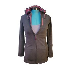 Athleta Fleece Hooded Jacket Embroidered Floral‎ Design Size XSmall